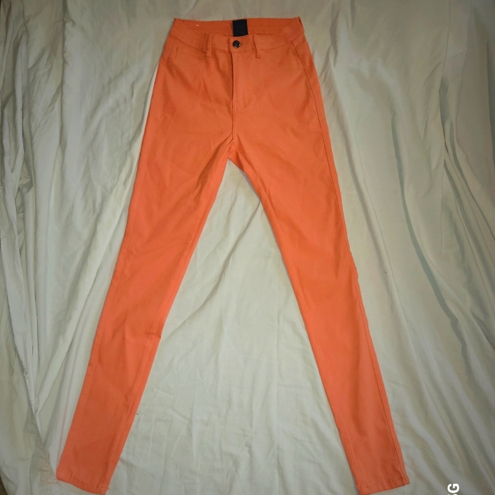 Vibrant Orange Skinny Jeans High-Rise Stretch